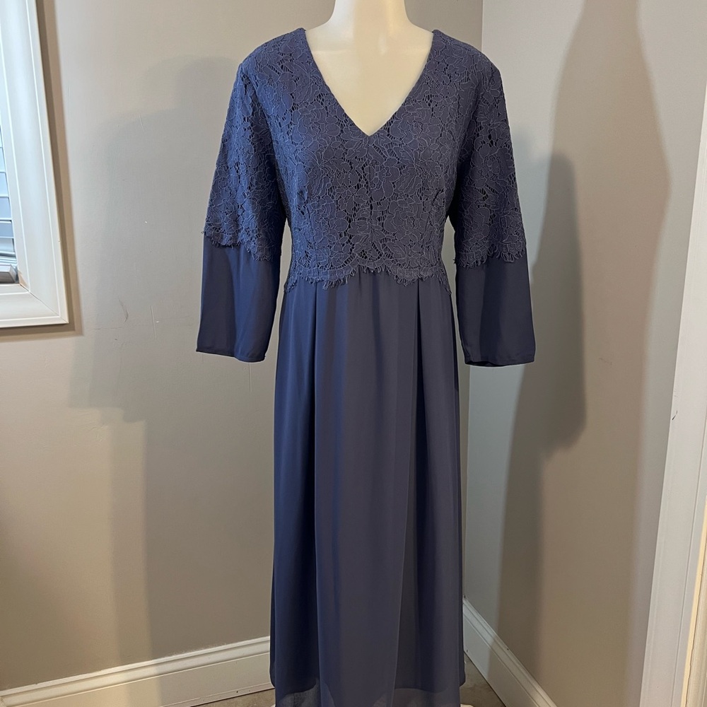 Blue V-Neck Dolman Sleeve Gown